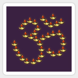 Diwali Gold Deepa in Om Symbol Bright Burgundy Sticker